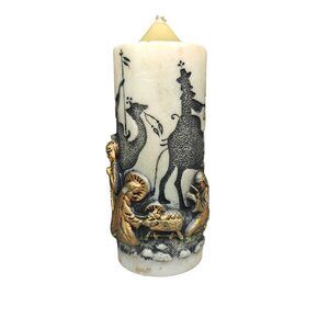 Vintage Handcrafted Holiday Elegance 3D Nativity Scene Figural Candle